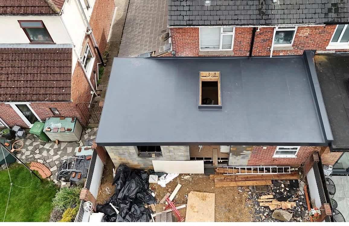 Rooflight kerb formed and weathered into a single-ply flat roof by Platinum Flat Roofing, project photograph 12