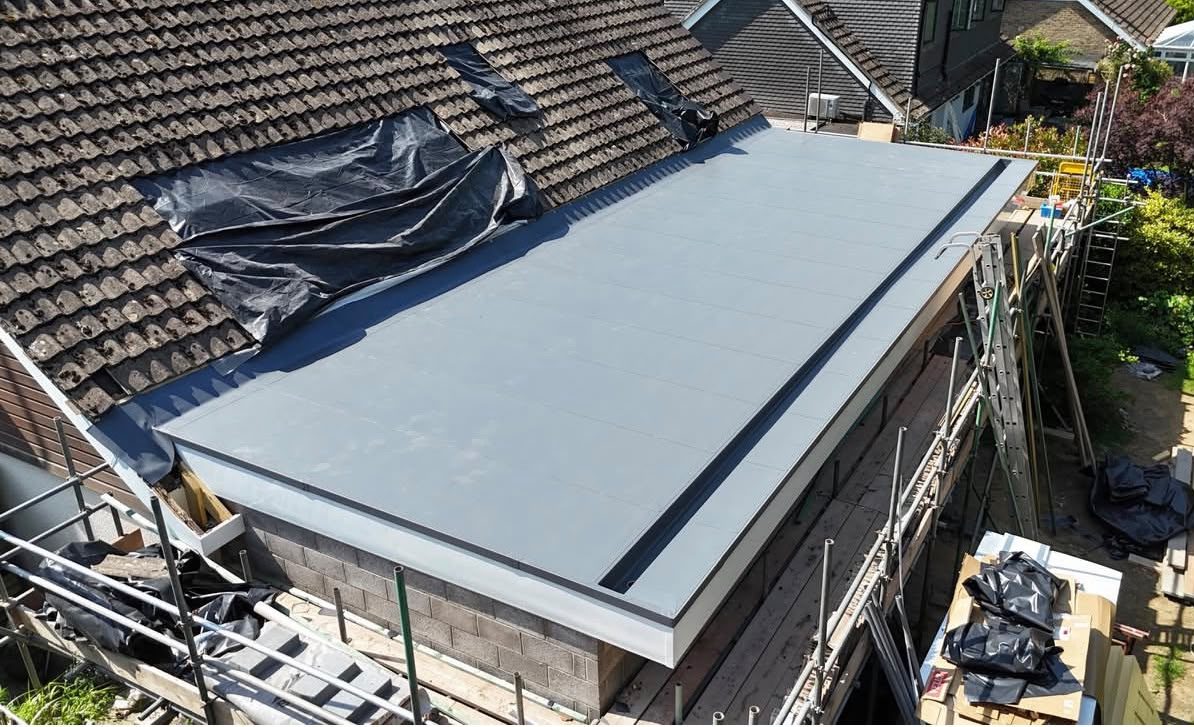 Flat roof refurbishment with new grey membrane and corrected edge detailing by Platinum Flat Roofing, project photograph 3