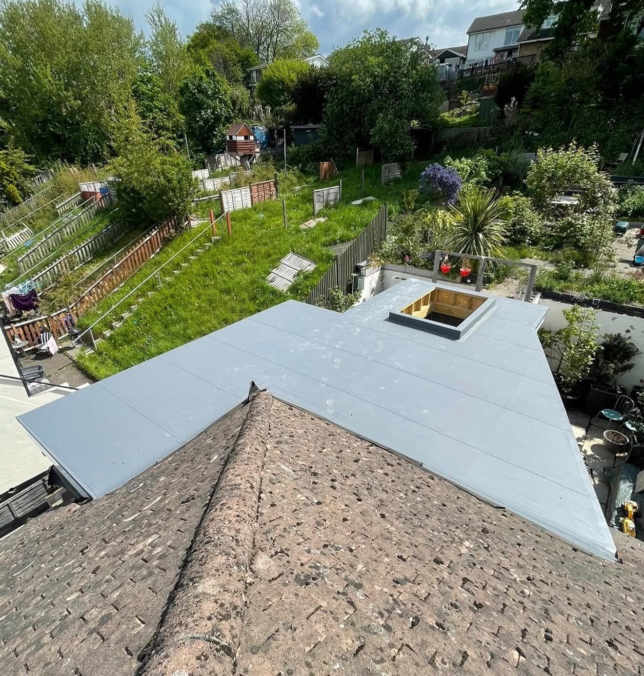 Rooflight kerb formed and weathered into a single-ply flat roof by Platinum Flat Roofing, project photograph 2